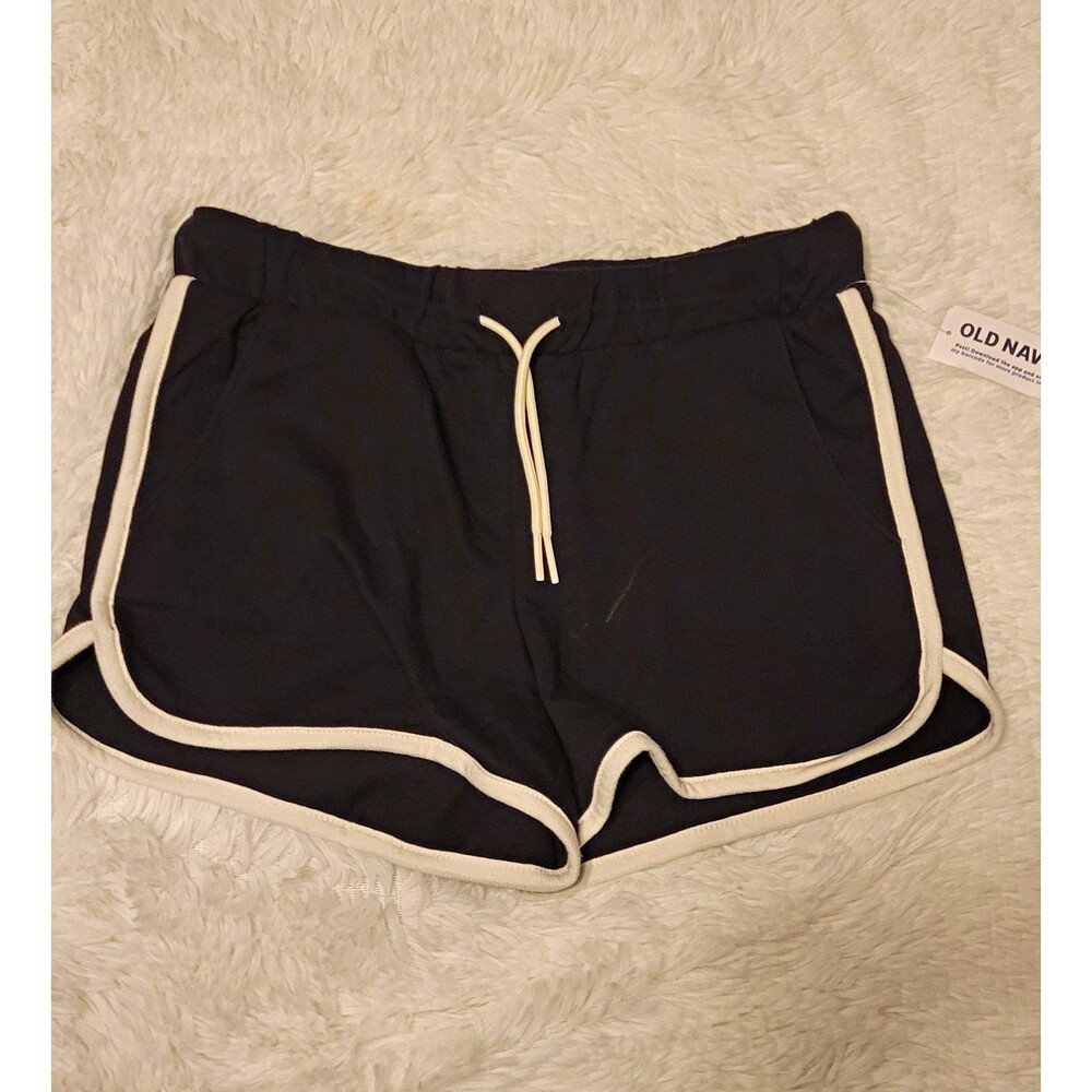 Old Navy Girls Athletic Shorts Black White Trim Size L Mid Rise Drawstring